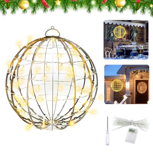 LED Leuchtkugel Outdoor 30 cm Faltbar,Lichtkugel Weihnachten,Lighted ball,LED Ball Weihnachten,Beleuchtete Kugeln Weihnachten,Dekokugel Beleuchtet Hängend,zum Hängen Lichterkette für Innen und Außen