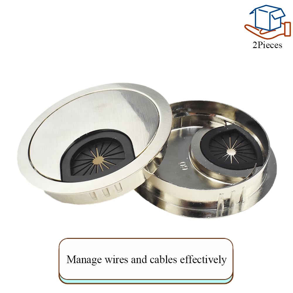Snapklik.com : 2Pcs 2.4Inch/60mm Brushed Silver Zinc Alloy Desk Grommet ...