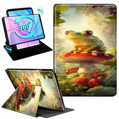 Gmeyutqy Case for iPad Pro 13 Inch (M5/M4) 2025/2024, 360 Degree Rotating Swivel Stand Flip Leather Cover, Multiple Angles, Auto Sleep/Wake, Frog Mushroom