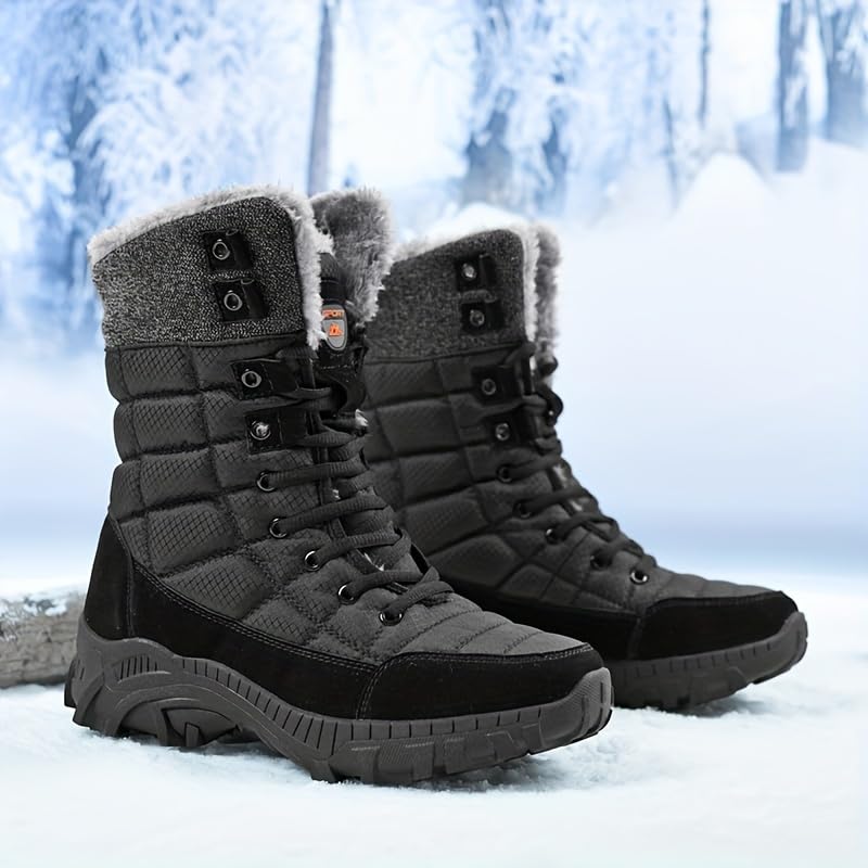 Men's Solid Boots, High Top Winter Snow Boots, Non Slip Comfy Durable Boots with Fuzzy Lining for Outdoor Activities2