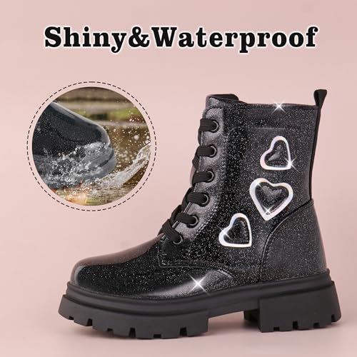 Tobfis Kids Girls Fashion Shiny Combat Work Boots Side Zipper Ankle Boots(Toddler/Little Kid/Big Kid)4