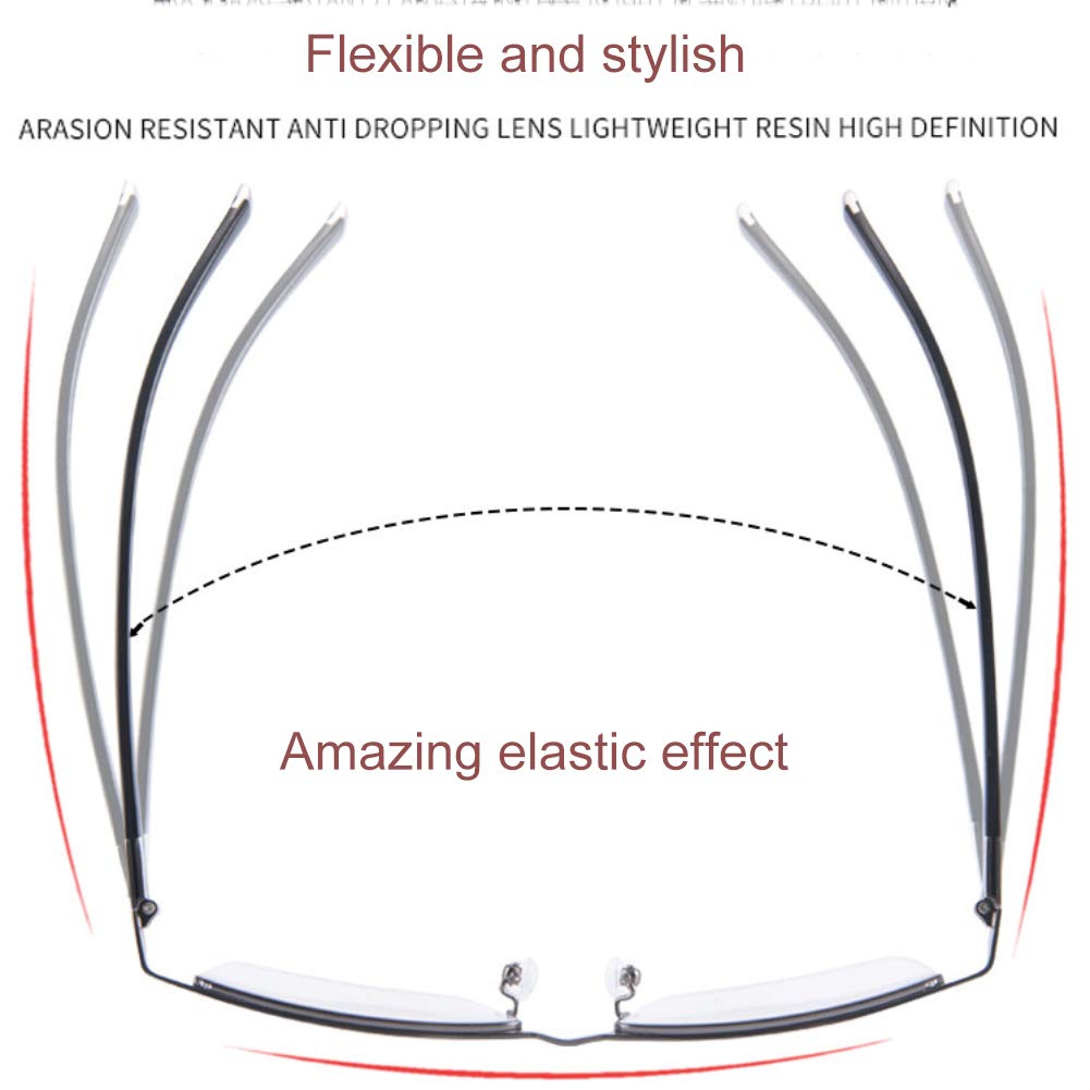 Progresivas de Enfoque Múltiple Gafas de Lectura con Armazón Ligero Rectangular De Alta Definición Lentes de Aumento Unisex para Hombres