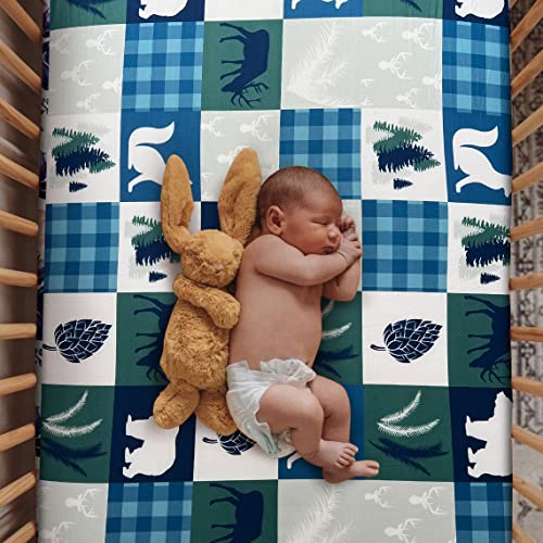 Image of Soft Fitted Crib Sheet, Stretchy and Breathable Toddler Crib Sheet for Boys and Girls, Fits Standard Crib and Toddler Mattress (Plaid Animals)