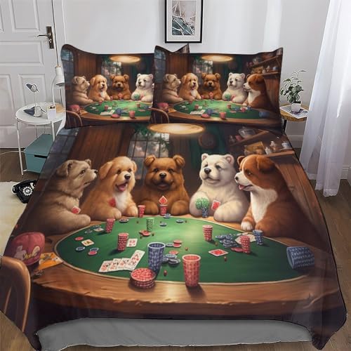 Housse de couette chien 3D double 200x200cm en microfibre douce avec taies