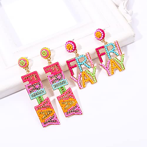 2 Pairs Teacher Earrings for Women, Beaded Fri-Yay Pencil Earrings Drop Dangle Earrings Teacher Appreciation Gifts Teacher Jewelry Gifts2