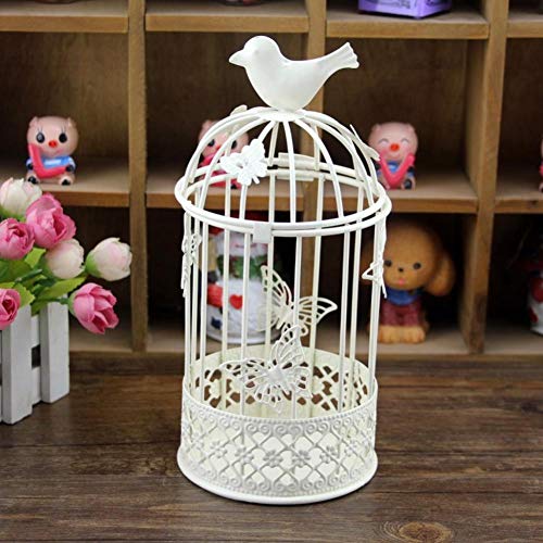 Oumefar Retro Candlestick Holders Hanging Lantern Decorative Birdcage Vintage for Home Decoration Wedding Art Desk Tabletopwhite