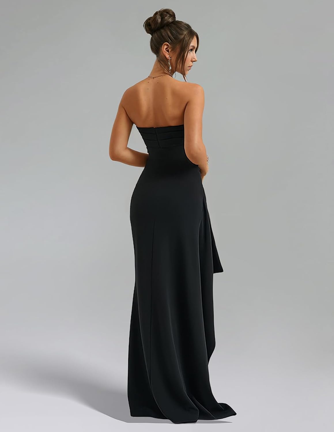 BELLA BARNETT Black Strapless Homecoming Dress Maxi Hight Slit Dress Sexy Prom Dress Assymetrical HOCO Dress Elegant Dress