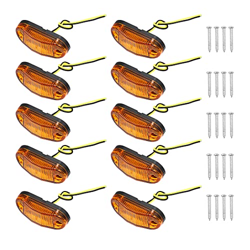 X AUTOHAUX 10pcs 6 LED Side Trailer Marker Lights 12V-24V Amber Oval Marker