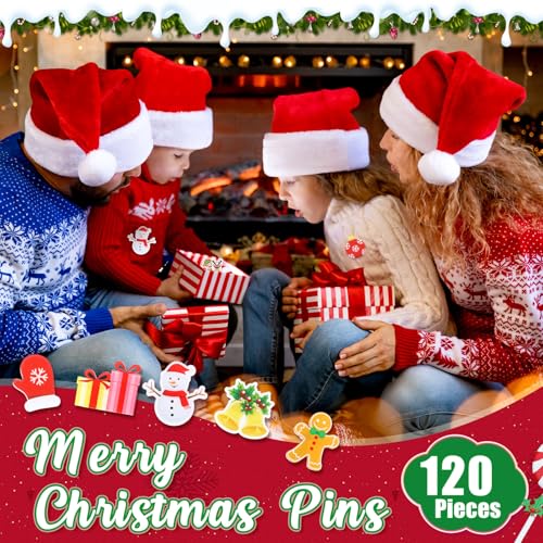 Image of 120 Pcs Christmas Pins Bulk Lapel Acrylic Pin Women Backpack Brooch Colorful Pins Gifts for Party Decoration