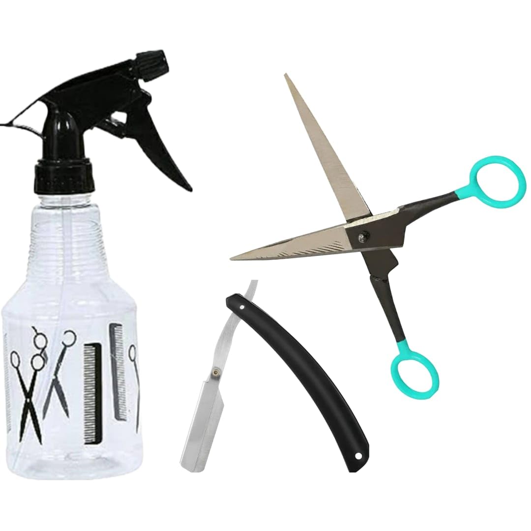Hair Spray Bottle with Stainless Steel Scissors and Shaving Razor – Pack of 3 Hair Cutting & Grooming Tools for Salon and Home Use-image-9