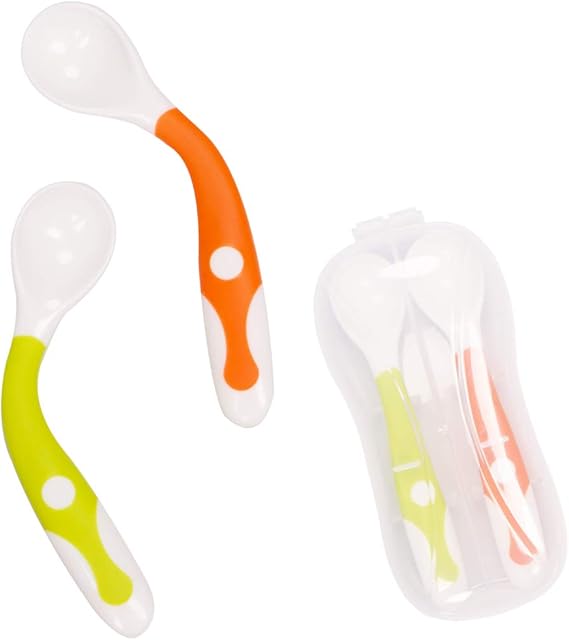 Baby Utensils Spoons with Travel Safe Case Toddler Babies Children Feeding Training Spoon Easy Grip Heat-Resistant Bendable Soft Perfect Self Feeding Learning Spoons (Set of 2)