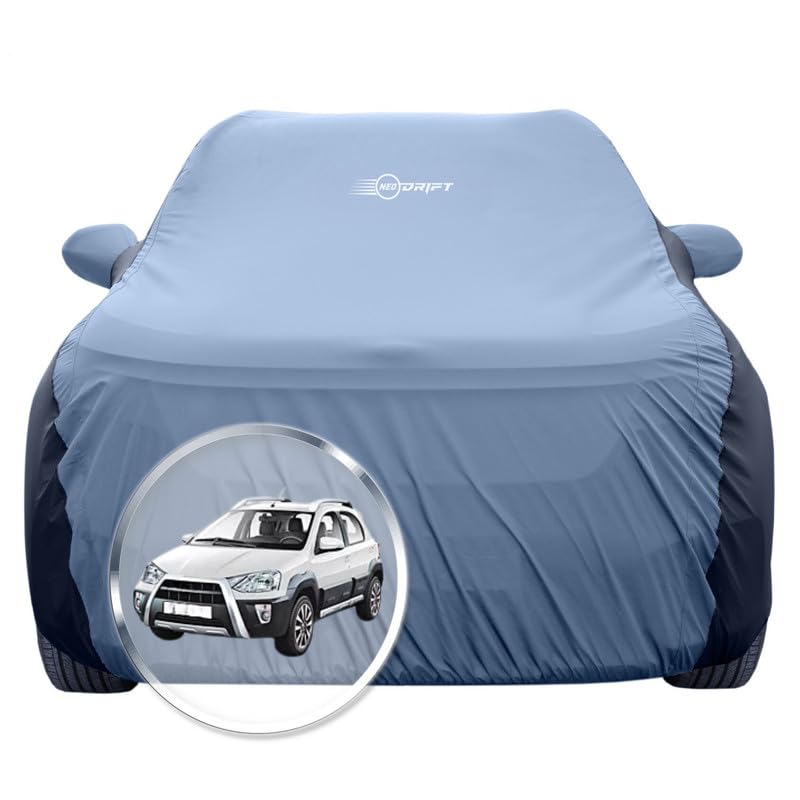 Image of NEODRIFT 'SuperTech' Car Cover for Toyota Etios Cross (100% Water-Resistant, All Weather Protection, Tailored Fit, Multi-Layered & Breathable Fabric) (Colour: L.Blue+Black)