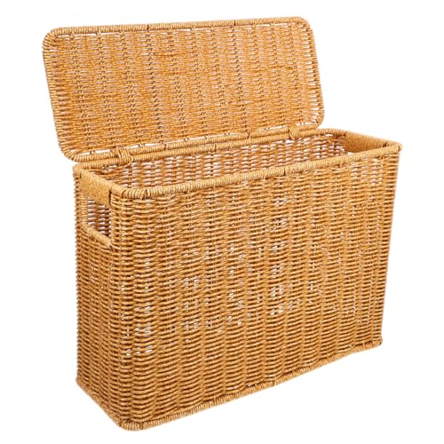 Ciieeo Tall Storage Basket with Lid Slim Woven Organizer for Magazines Toys and Sundries Portable Basket with Handle 15L Multi-Purpose Narrow Wicker Container for Home Office