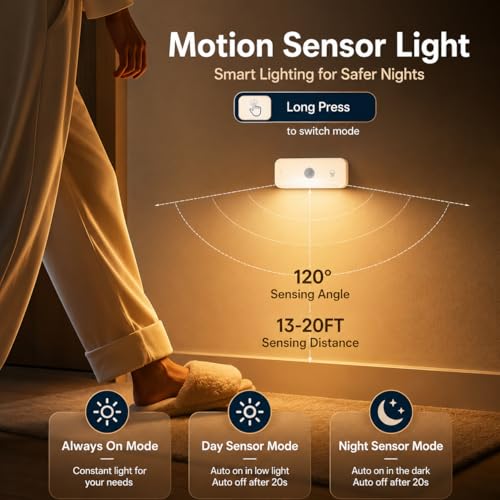 Image of ELEPHANTBOAT 2PCS Motion Sensor LED Light, Rechargeable Wall Light, Under Cabinet & Wardrobe Lights, 3 Color Sensor Light for Home Indoor with Auto On /Off & USB Charging