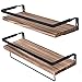 AOFOX Mensole rustiche sospese a Parete, Set di 2 mensole in Legno massello di paulonia con portasciugamani Rimovibile, Robusta Struttura in Metallo Nero per Camera da Letto, Soggiorno, Bagno, Cucina
