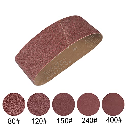 3X21 Inch Aluminum Oxide Sanding Belt, 15Pcs Sanding Belt Set, 3 Of Each 80/120/150/240/400 Assorted Grit, Abrasive Belts For Belt Sanders #TOP1