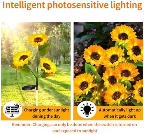 2 Packs of LED Solar Three Head Sunflower Decorative Lights, 2-Mode Outdoor Courtyard Atmosphere Lights, Wireless Waterproof from Dusk to Dawn，Flower Gift Lamp for Ladies. image 5