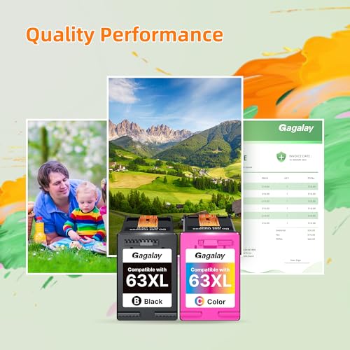 Image of 63XL Ink Cartridges Black and Color (2-Pack) for HP Ink 63 XL B7RT2AN | High Yield for HP 63XL Ink Cartridge Combo Pack Work With HP DeskJet 3634 3637 3639 ENVY 4510 4520 OfficeJet 3830 3833 5255