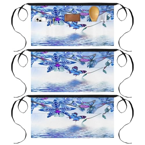 Tablier court de chef au motif orchidée élégant lot de 3 demi tabliers bistrot