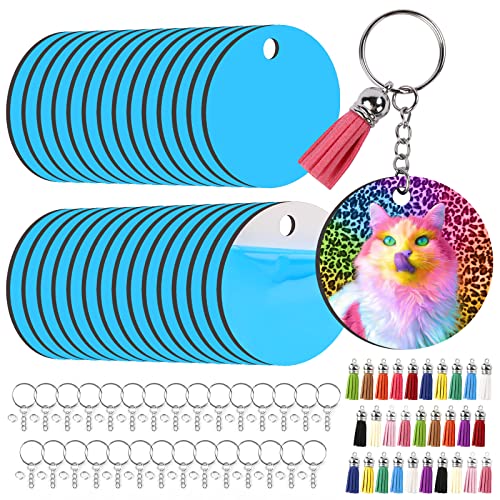 HTVRONT Sublimation Keychain Blanks - 120Pcs Round MDF Keychains with Tassels - Heat Transfer Keychains - Adult Unisex Gift