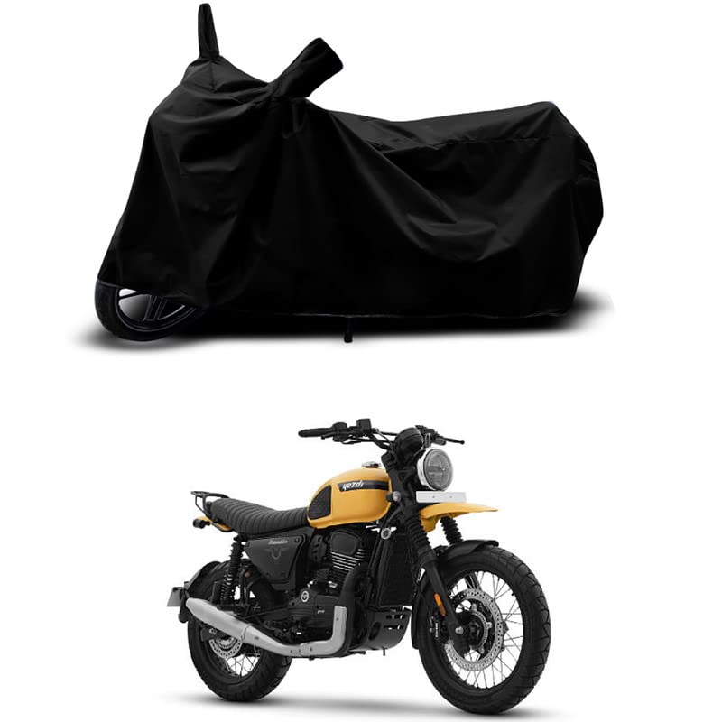 Image of 100% Scratchproof /UV-Rays /Heat Protection /Birds Dropping /Water Resistant /Dust Proof /Waterproof /Bike Scooty Two Wheeler Body Cover Compatible for Yezdi Scrambler Single All Varient[Black]