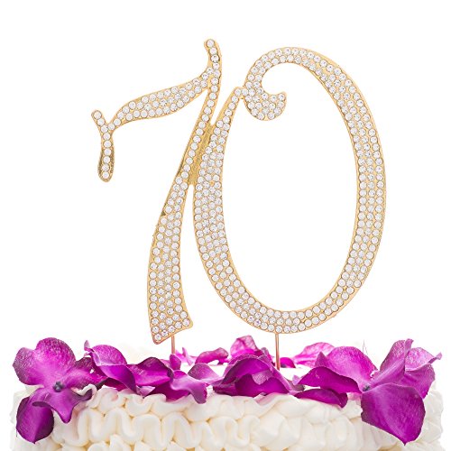 Ella Celebration 70 Cake Topper for 70th Birthday or Anniversary Party Gold Crystal Rhinestone Decoration (Gold)