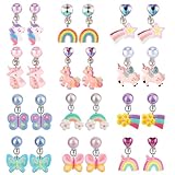 CHUANFU 12 Pares Pendientes Clip para Niños, Accesorios Joyería para Niñas y Niños