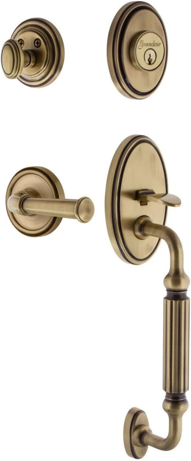 Grandeur 833045 GEOGEO_ESET_238_FG Georgetown Solid Brass Rose Keyed Entry Single Cylinder Sectional F Grip Handleset with Georgetown Lever and 2-3/8" Backset