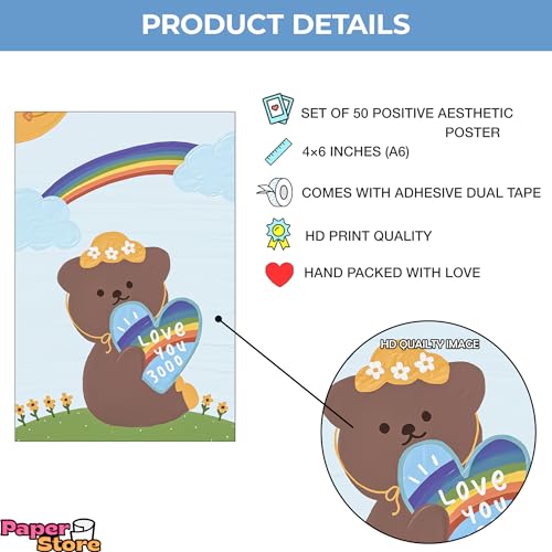 Image of Paper9store Pack Of 50 Aesthetic Wall Collage Kit - 4?6 Inches Self Adhesive Wall Posters For Bedroom, Living Room, Office A6 Size (Positive)