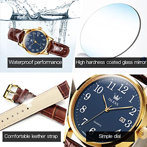 Image of OLEVS Women's Business Dress Watches for Ladies Female Brown Leather Strap Small Face Dress Analog Quartz Wrist Watch with Calendar Day Date Waterproof Luminous Gift Classic Casual Retro Band