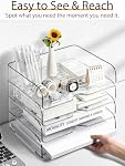 4-Tier Acrylic Paper Tray Organizer, Clear Stackable Desk Organizers for Documents, Letters, A4 Papers, Office Storage Organizers