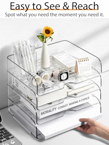 4-Tier Acrylic Paper Tray Organizer, Clear Stackable Desk Organizers for Documents, Letters, A4 Papers, Office Storage Organizers image 5