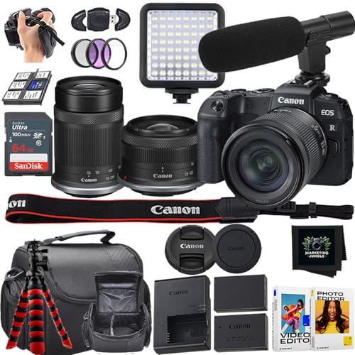 Canon EOS RP Mirrorless Camera + Canon RF-S 18-45mm f/4.5-6.3 is STM Lens + Canon RF-S 55-210mm f/5-7.1 is STM Lens + 64GB SanDisk Memory Card + More (19pc Bundle) (Renewed)