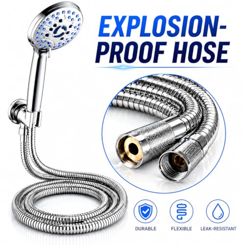 Image of COMFYHOME Hand Shower For Bath, High Pressure 8-IN-1 Hand Shower With Self-Clean Anti-Clog Nozzles For Power Wash. Handheld Shower Comes With 1.5M Flexible Hose Pipe And 50 Pcs Drain Covers Included