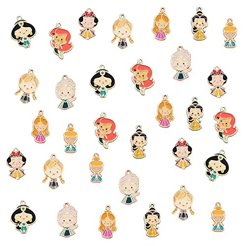 GTONEE 32 pieces Enamel Princesses Charms Mini Size Cute Cartoon Princess Pendants for Jewelry Making DIY Necklace Bracelet Earrings Keychains Handbags Decoration 8 Styles