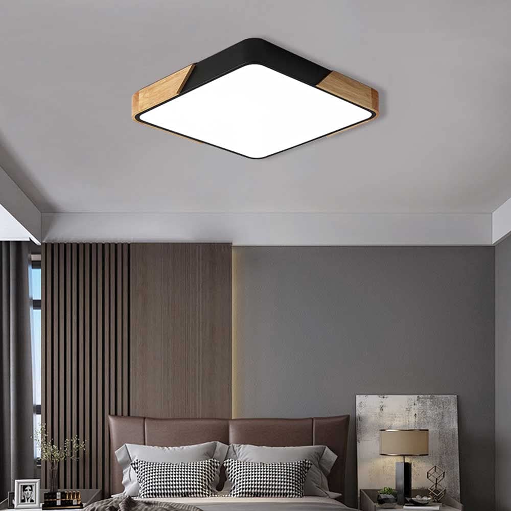 Oświetlenie Sufitowe LED Trójkolorowe Tonowanie Ściemniające Energooszczędna Lampa Sufitowa Oprawa Montażu Podtynkowego Łatwa Instalacja Oświetlenie Wewnętrzne Kwadratowa Metalowa Listwa Drewna