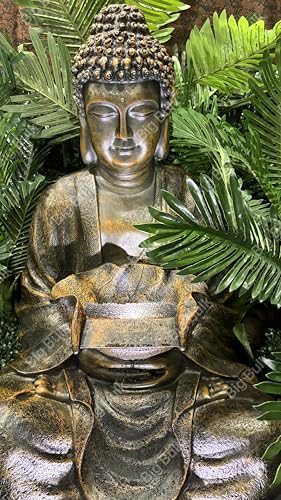 Image of Big Kamal White Buddha Fiber Indoor Outdoor Fountain with Led Lights for Home Decor and Office Decoration Or Gifting (72x 66 x 114cm) (Big Buddha Golden)