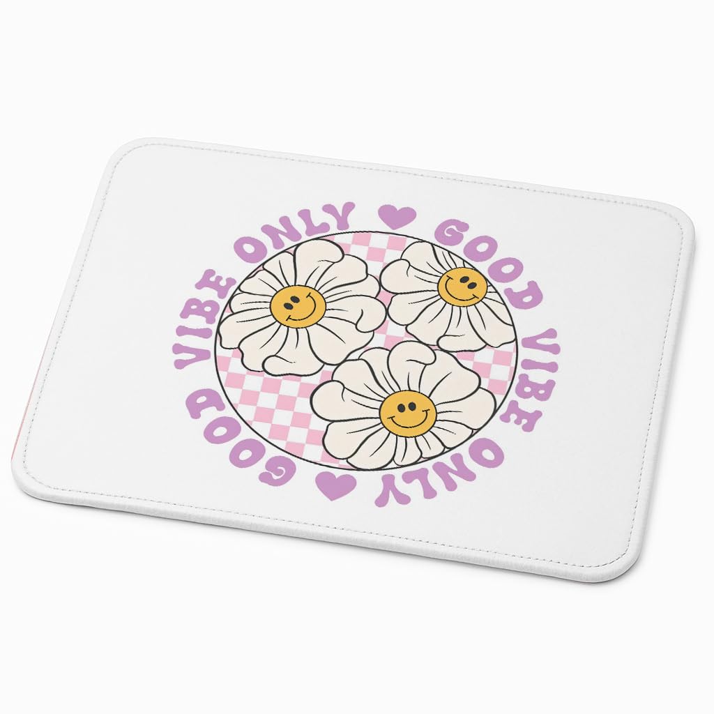 Mouse Pad for Laptop & Desktop | 9x7 Inch Anti-Fray Stitched Edges | Non-Slip Rubber Base | Desk Setup Accessory for Students, Gamers & Professionals (Good Vibes)