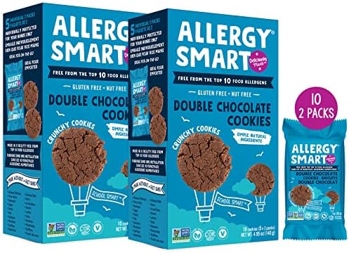 Allergy Smart Crunchy Vegan Cookies | Gluten Free, Nut Free, Egg Free, Soy Free, Dairy Free, Non GMO, Kosher | Delicious Plant Based School Snack for Kids & On the Go | 10 INDIVIDUALLY WRAPPED 2 Packs