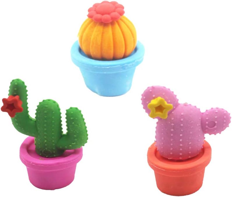 BinaryABC Cactus Erasers,Cartoon Erasers,Pencil Eraser, School Stationery,3Pcs(Random Color)