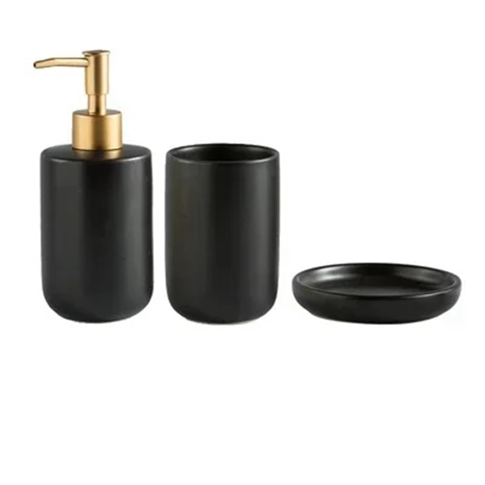 Soap Dish Set Ceramic Wash Set Bathroom Decoration Accessories Lotion Bottle Soap Dish Mouthwash Cup(3pcs-black)