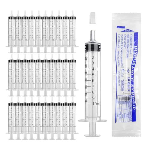 Spritzen 10ml 30 Stück Einzeln Verpackt Einwegspritzen 10ml mit Kappe Dosierspritze Anwendbarkeit für Tierfütterung Epoxidharz Lebensmittelecht Pflanzen Labor Öl Klebstoff