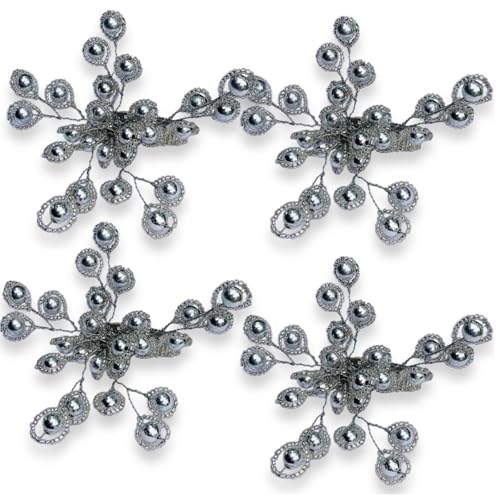 Image of INSTOOK YD Designs Napkin ring holder /Bead Napkin Ring Set for table decoration / Weddings (Silver) Pack of 6