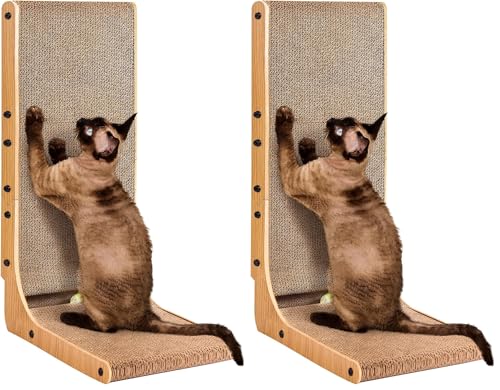 Arranhador de papelão para gatos EHEYCIGA, modelo L vertical com brinquedo de bola, tamanho Grande, Pacote com 2