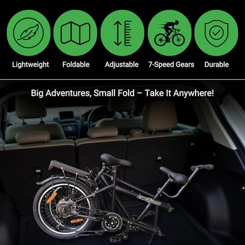 ECOSMO 20" New Folding City Tandem Bicycle Bike,7 Speeds, Dual Disc Brakes, Free Front Bag & Rear rack- 20TF01BL - Image 4