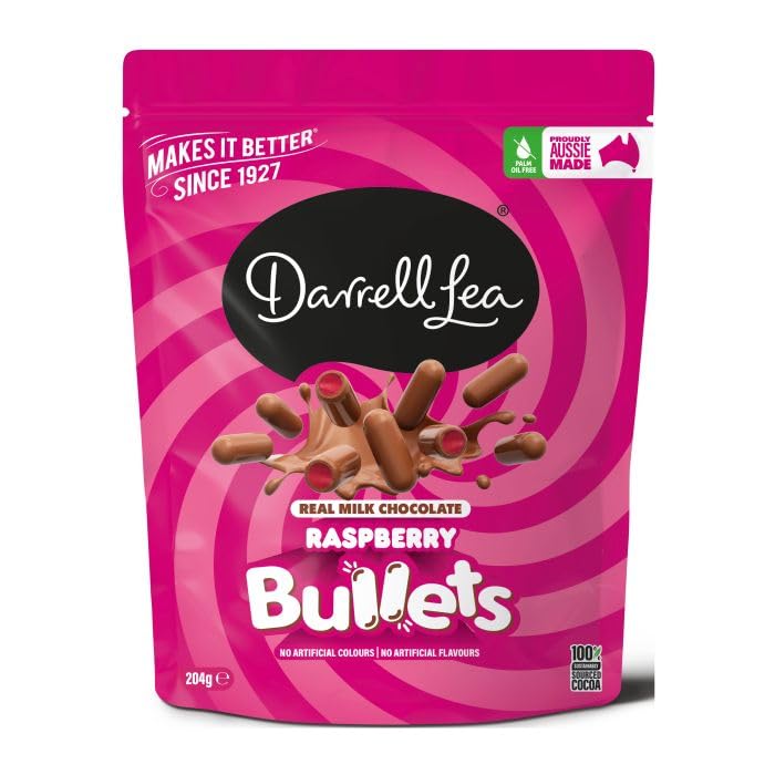 Darrell Lea Milk Chocolate Raspberry Bullets, 204g, Pack of 3