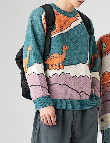 Image of Arssm Mens Oversized Dinosaur Sweater Knit Crewneck Vintage Tops
