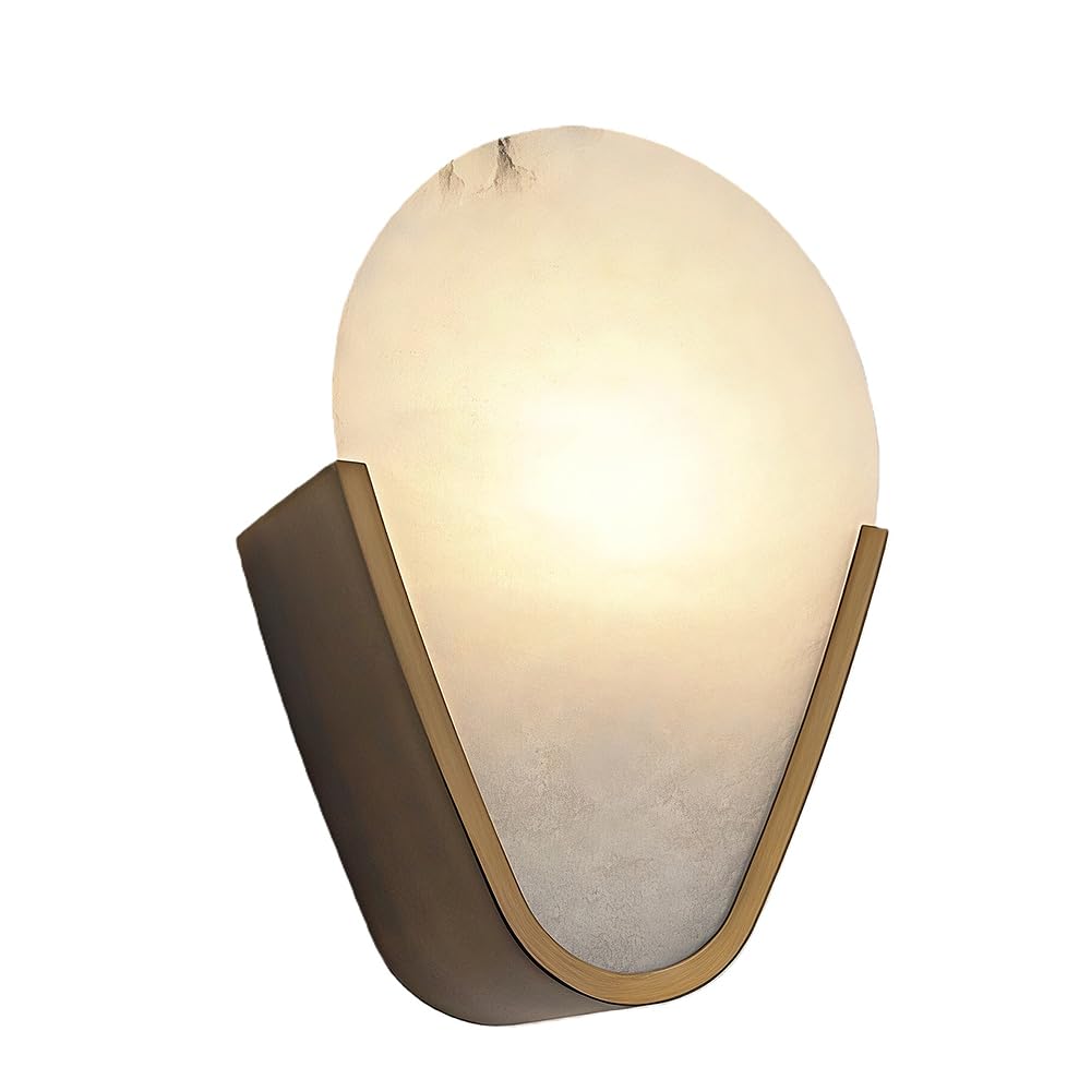 OZBMA Vintage Industrial Wall Lamp Sconces Bronze Stainless Steel Light Fixture for Bedroom Modern Spanish Natural Marble Sconce Lights White Finish Hallway, Stair Bedside Vanity Mirror