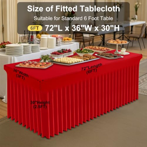 Image of Smiry 2 Pack Spandex Elastic Fitted Table Cloth Skirt for 6FT Table | Stretch Washable Table Cloth, Banquet Table Cover for Wedding, Party, Indoor & Trade Shows, (Red, 72Lx36Wx30H)