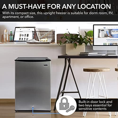 Whynter CUF-210SS Upright Small Mini Freezer with Lock for Bedrooms, Dorms, Garages, Offices, 2.1 Cubic Feet, Stainless Steel